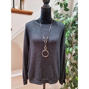 Work Shop Women Charcoal Rayon Long Sleeve Round Neck Pullover Knit Sweater XS
